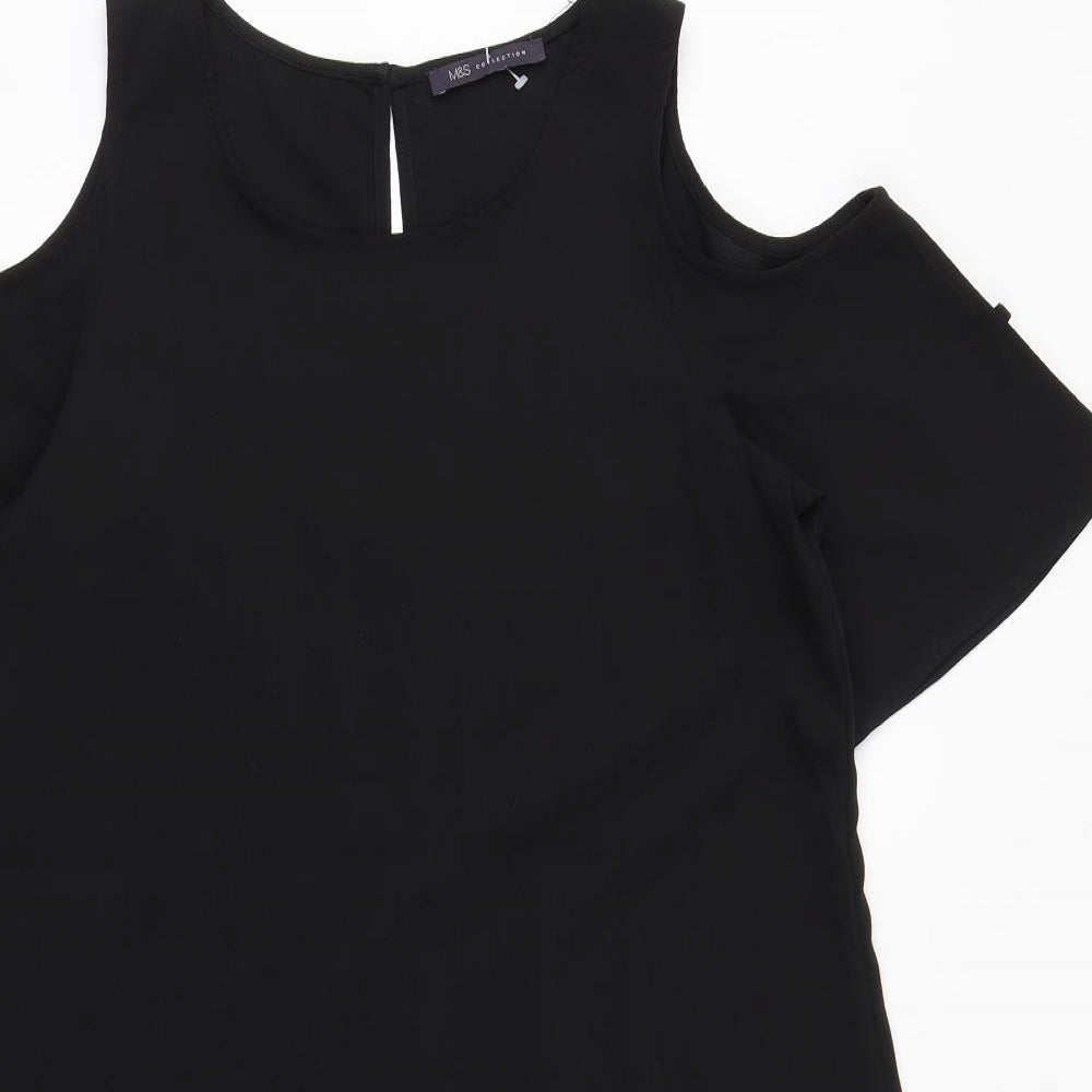 Marks and Spencer Womens Black Polyester T-Shirt Dress Size 10 Round Neck Button - Cold Shoulder