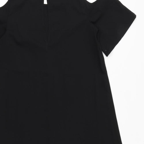 Marks and Spencer Womens Black Polyester T-Shirt Dress Size 10 Round Neck Button - Cold Shoulder