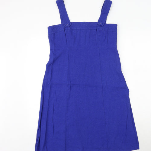 Kenar Womens Blue Linen Pinafore/Dungaree Dress Size 14 Square Neck Zip
