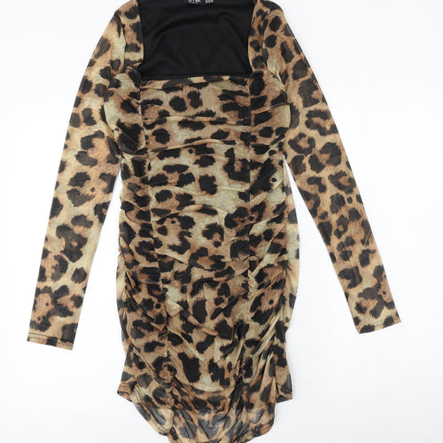 Nasty Gal Womens Black Animal Print Polyester Bodycon Size 10 Square Neck Pullover - Leopard Pattern