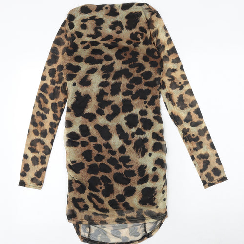 Nasty Gal Womens Black Animal Print Polyester Bodycon Size 10 Square Neck Pullover - Leopard Pattern