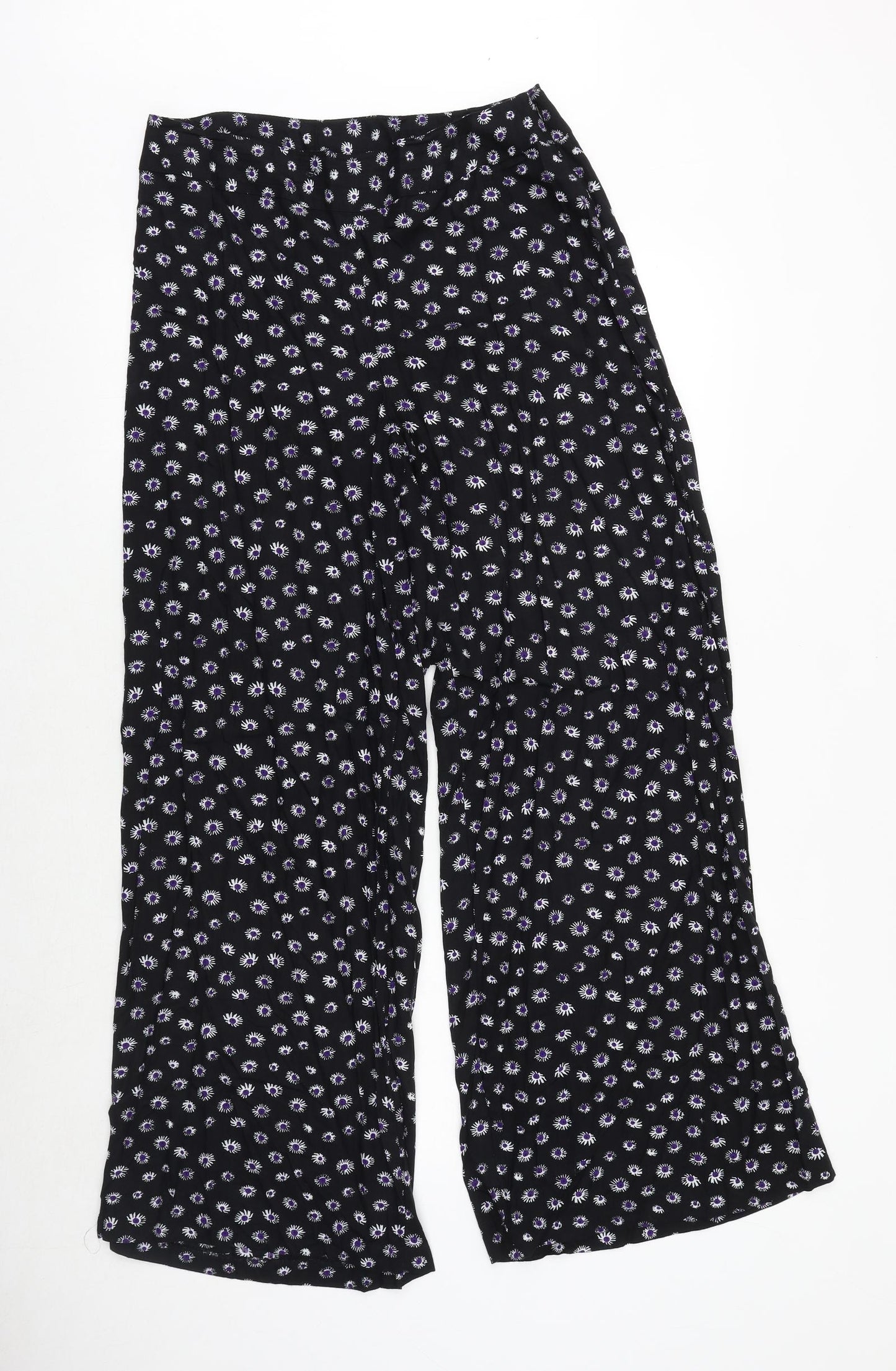 Debenhams Womens Black Fair Isle Polyester Trousers Size 12 Regular Zip