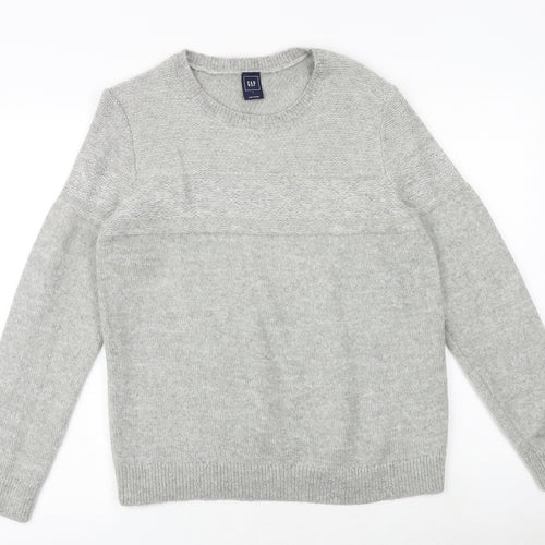 Gap Mens Grey Round Neck Acrylic Pullover Jumper Size L Long Sleeve