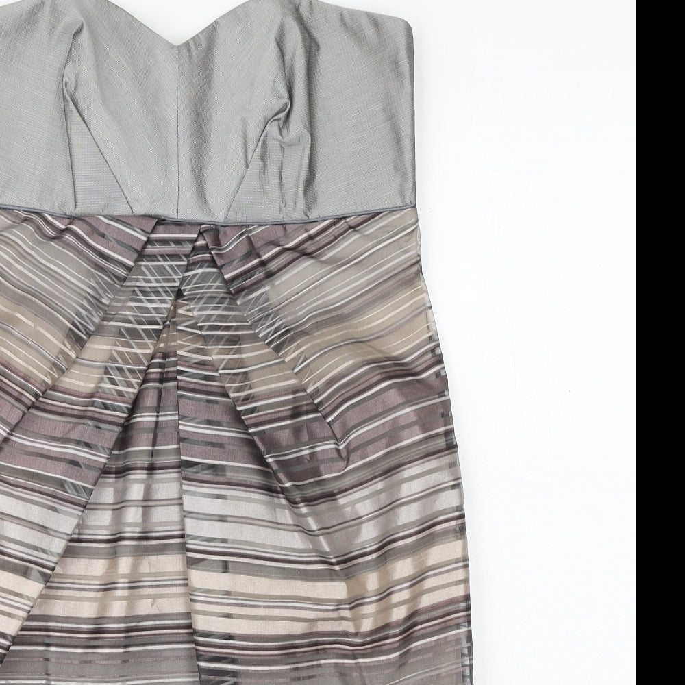 Principles Womens Brown Striped Polyester A-Line Size 12 Sweetheart Zip
