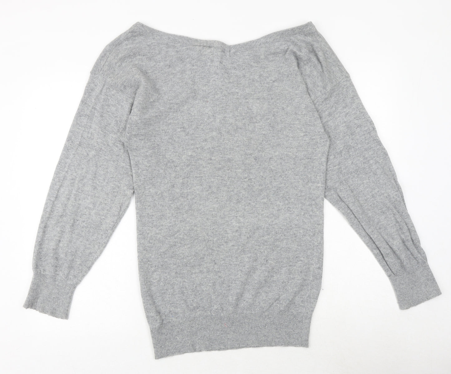 New Look Womens Grey Boat Neck Polyamide Pullover Jumper Size 8 - Leopard