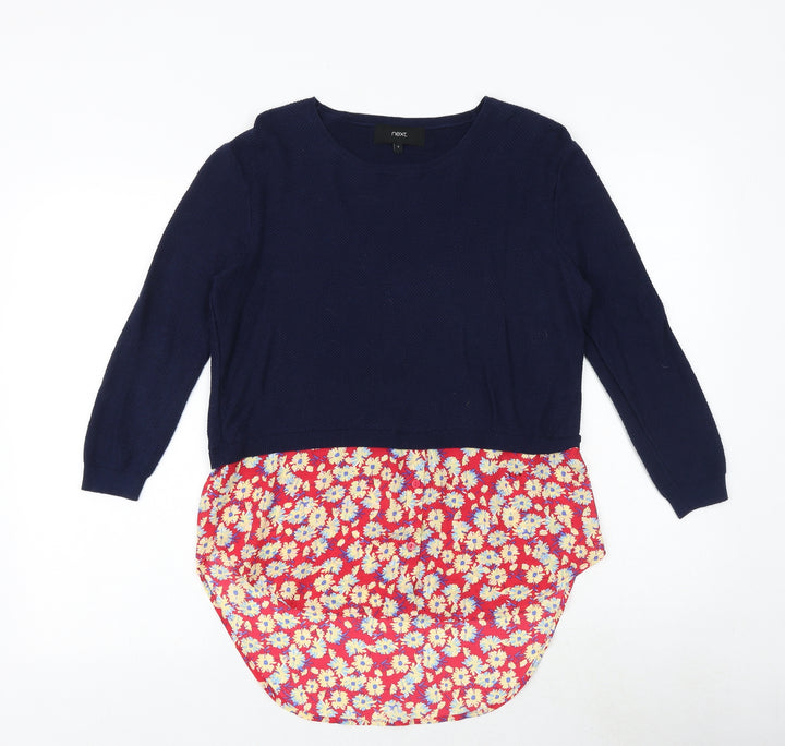 NEXT Womens Blue Round Neck Floral Cotton Pullover Jumper Size 8 - Shirt Insert