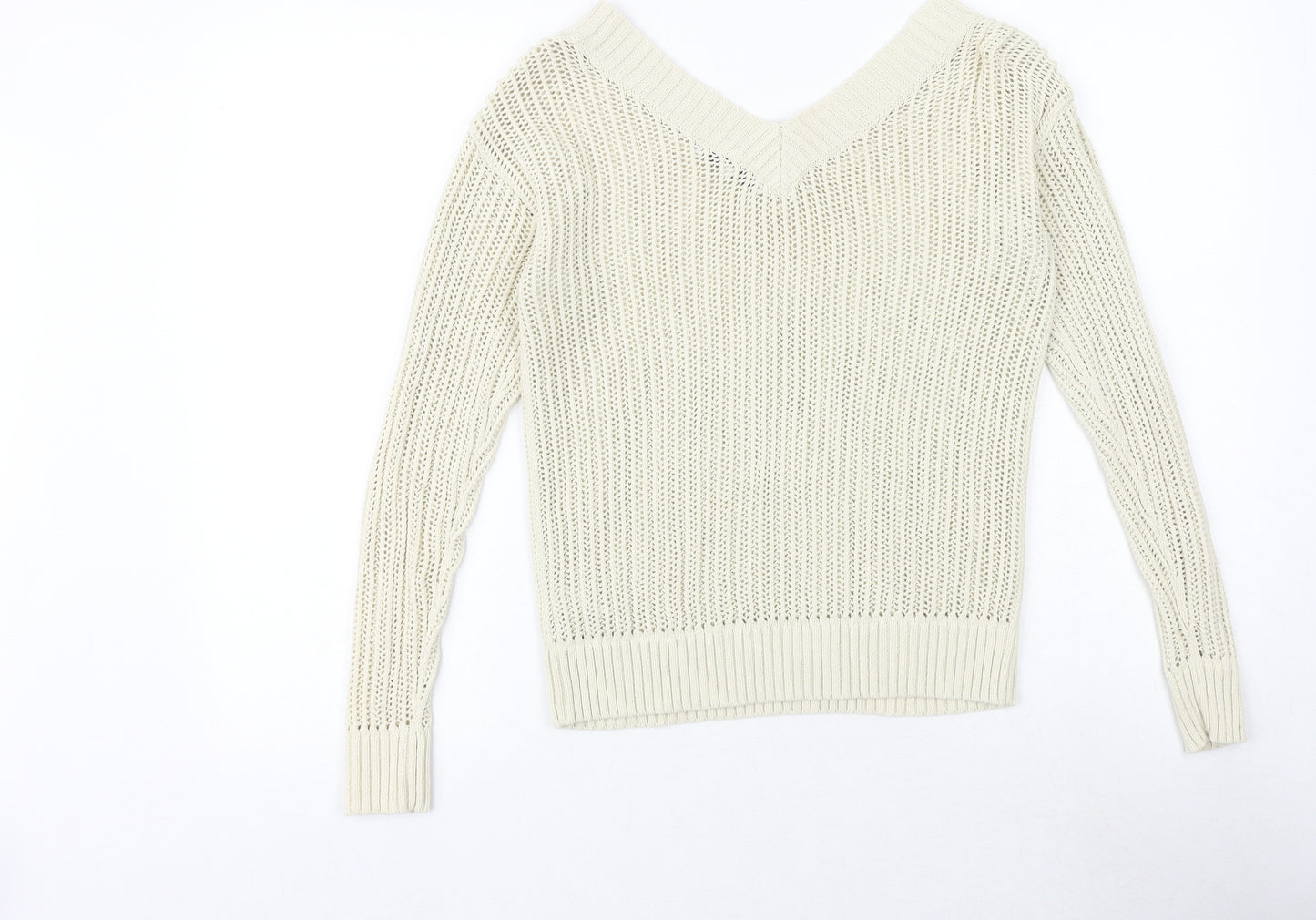 NEXT Womens Beige V-Neck 100% Cotton Pullover Jumper Size XS