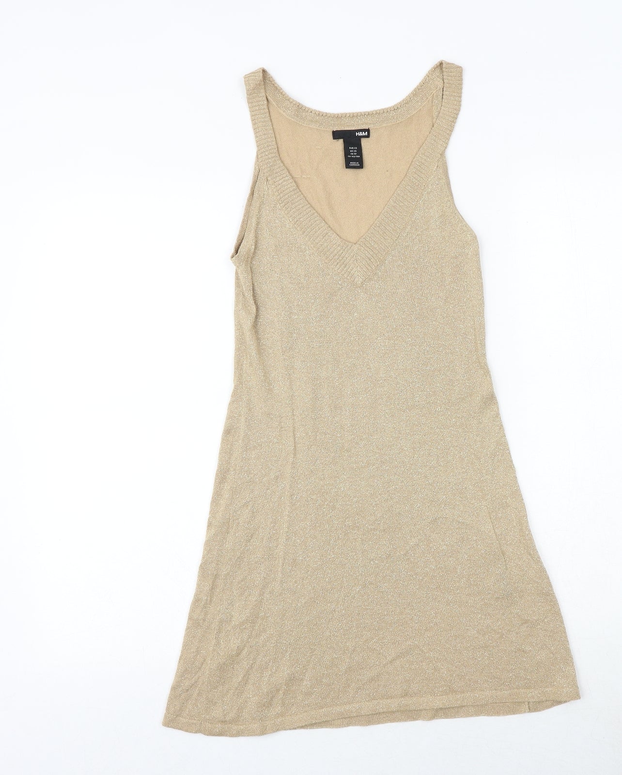 H&M Womens Gold Polyester Tank Dress Size XS V-Neck Pullover
