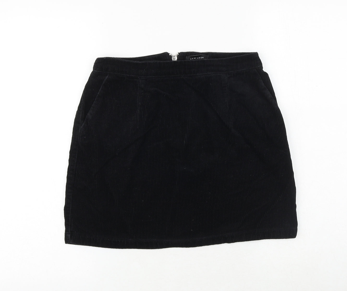 New Look Womens Black Cotton A-Line Skirt Size 8 Zip