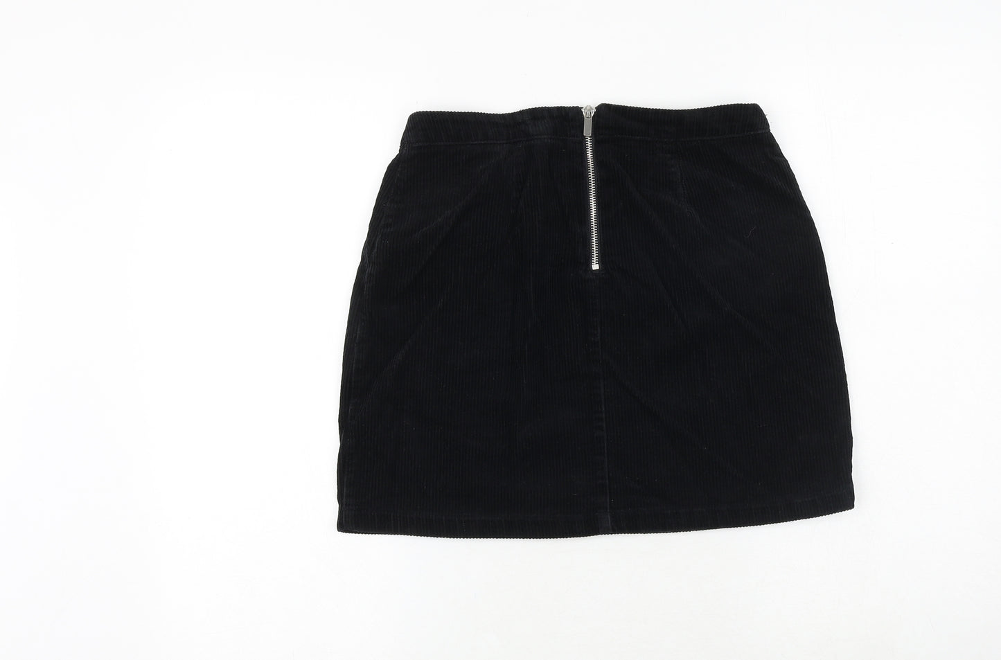 New Look Womens Black Cotton A-Line Skirt Size 8 Zip