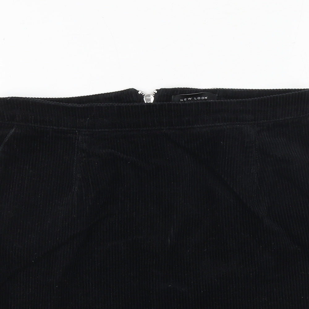 New Look Womens Black Cotton A-Line Skirt Size 8 Zip