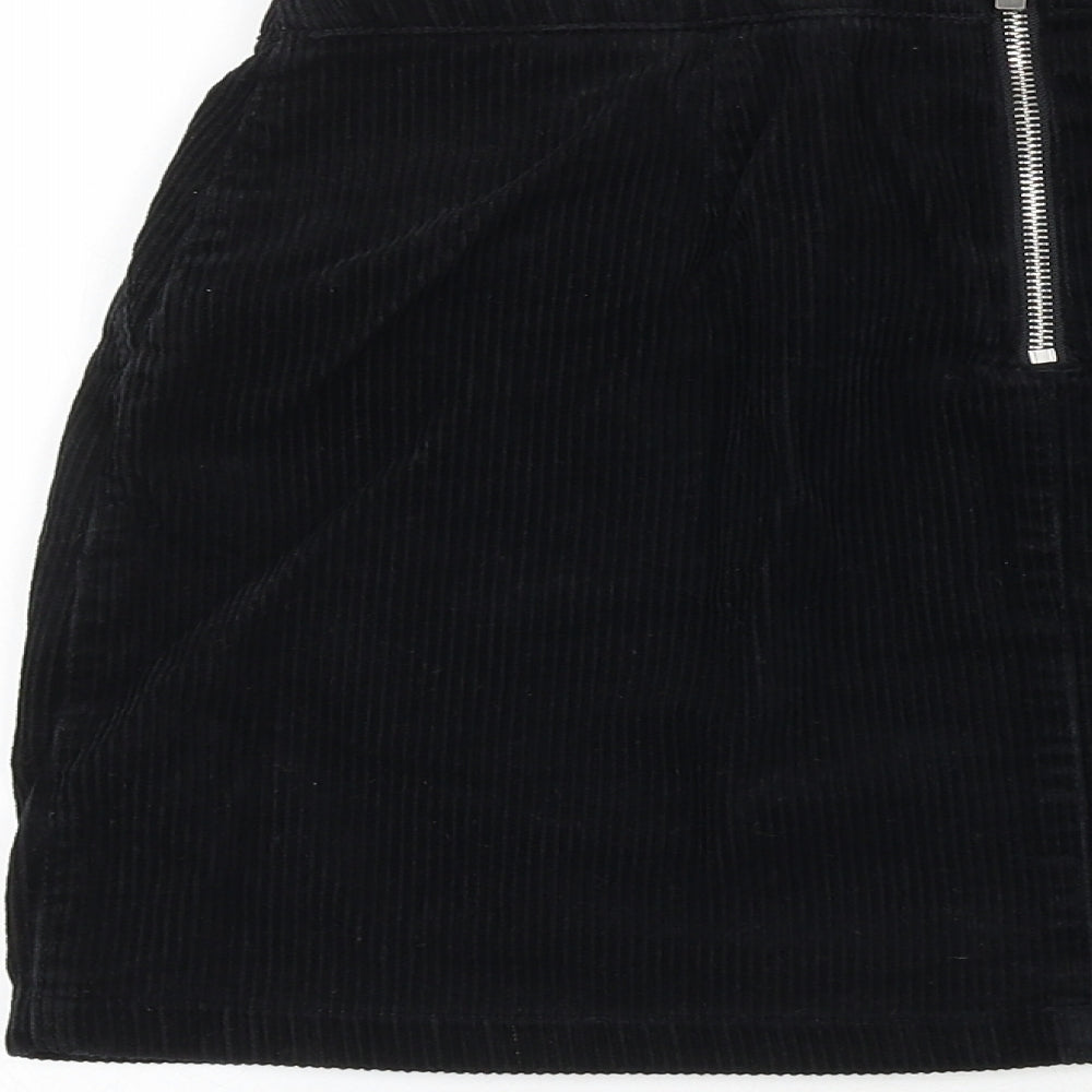 New Look Womens Black Cotton A-Line Skirt Size 8 Zip