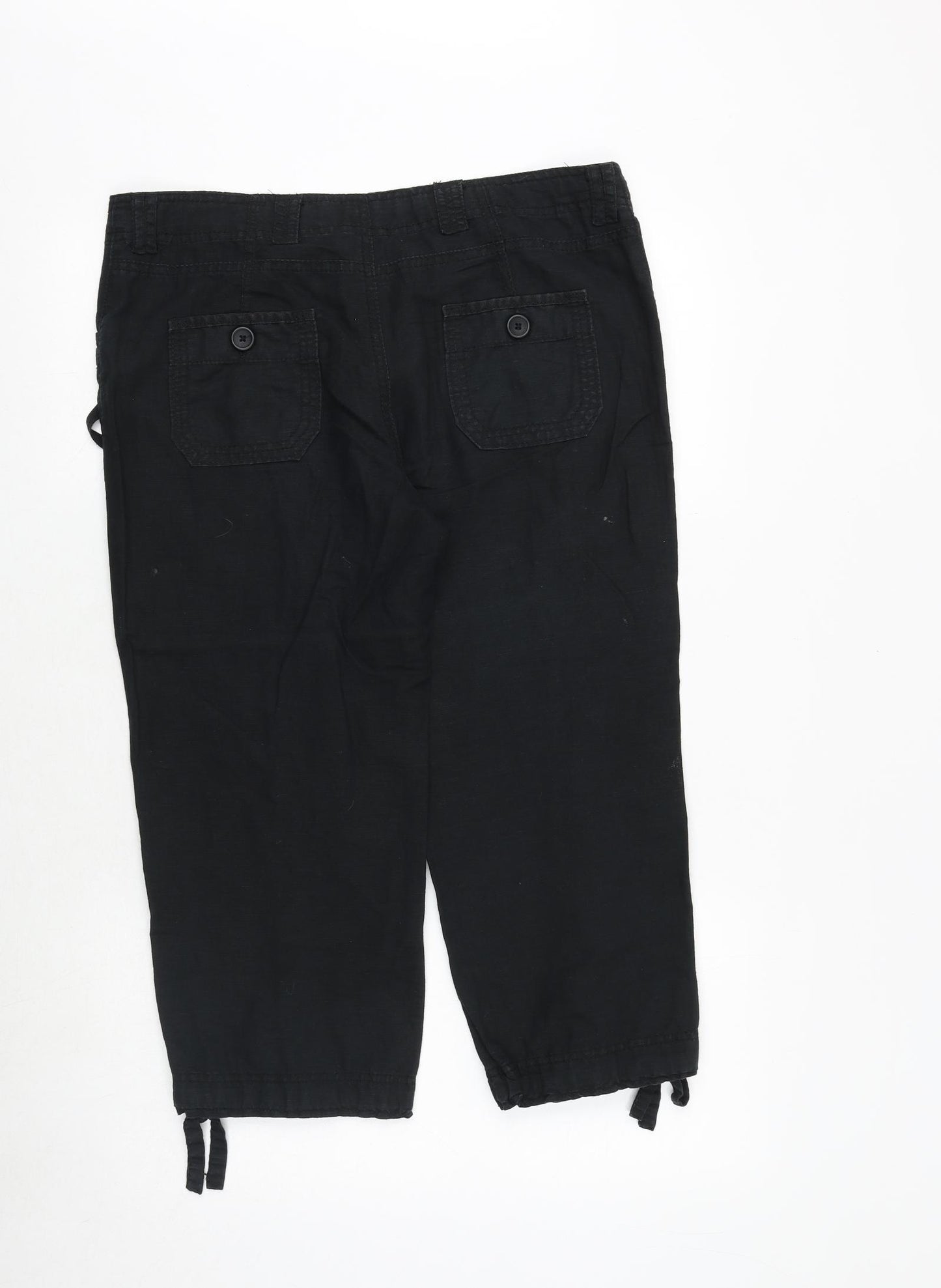 New Look Womens Black Linen Cropped Trousers Size 12 Regular Zip