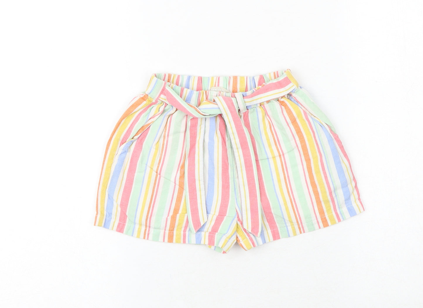 John Lewis Girls Multicoloured Striped Linen Paperbag Shorts Size 4 Years Regular Tie