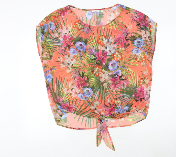 Etam Womens Multicoloured Floral Polyester Basic Blouse Size 12 Round Neck