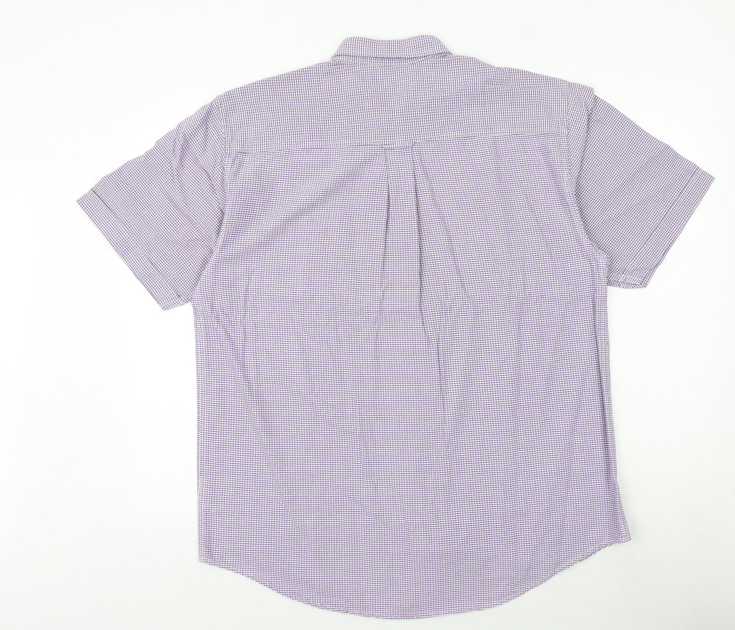 Hawkshead Mens Purple Check 100% Cotton Polo Size L Collared Button