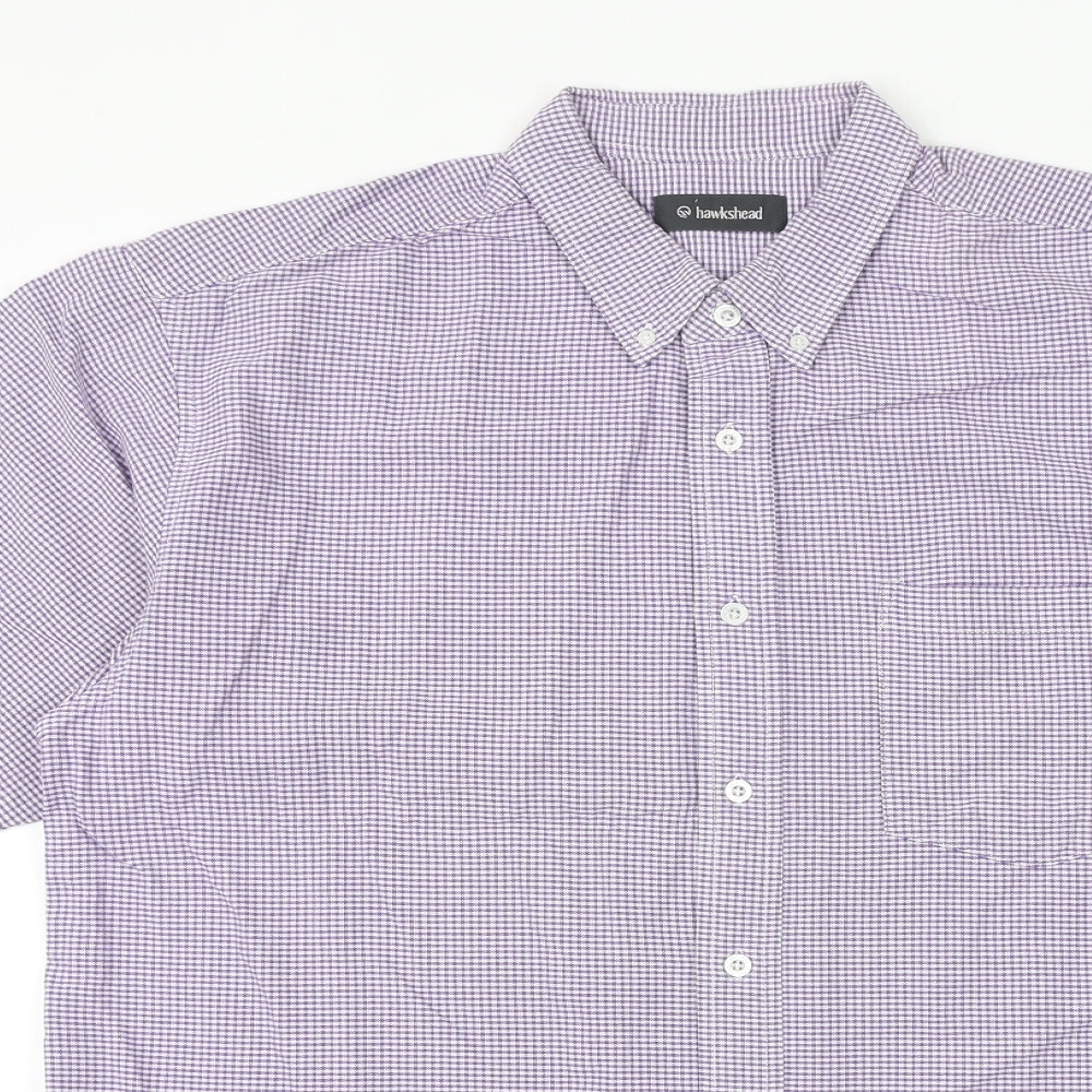 Hawkshead Mens Purple Check 100% Cotton Polo Size L Collared Button