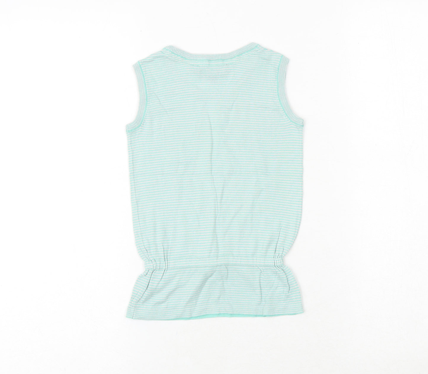 Ted Baker Girls Green Striped 100% Cotton Basic Tank Size 2-3 Years Round Neck Pullover