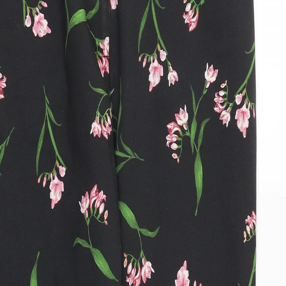 H&M Womens Black Floral Cotton Trousers Size 10 Regular Zip