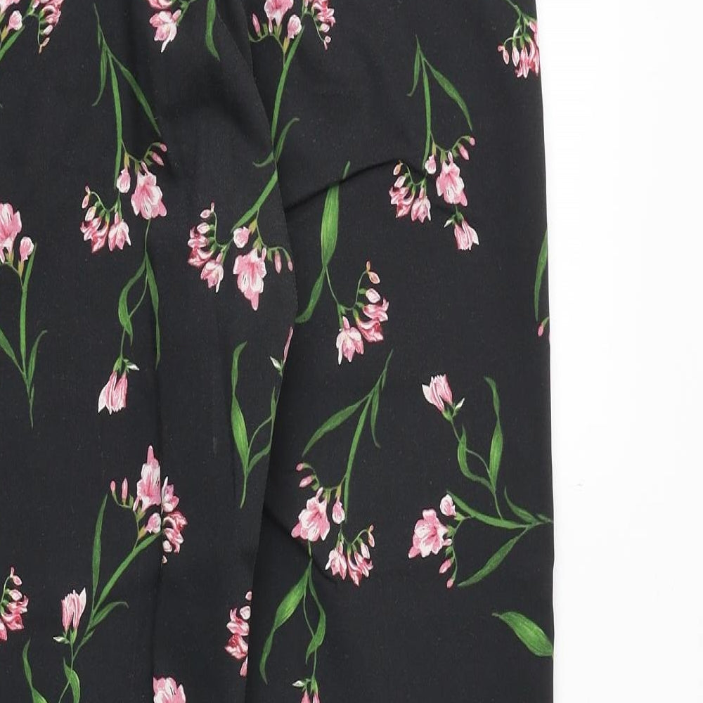 H&M Womens Black Floral Cotton Trousers Size 10 Regular Zip