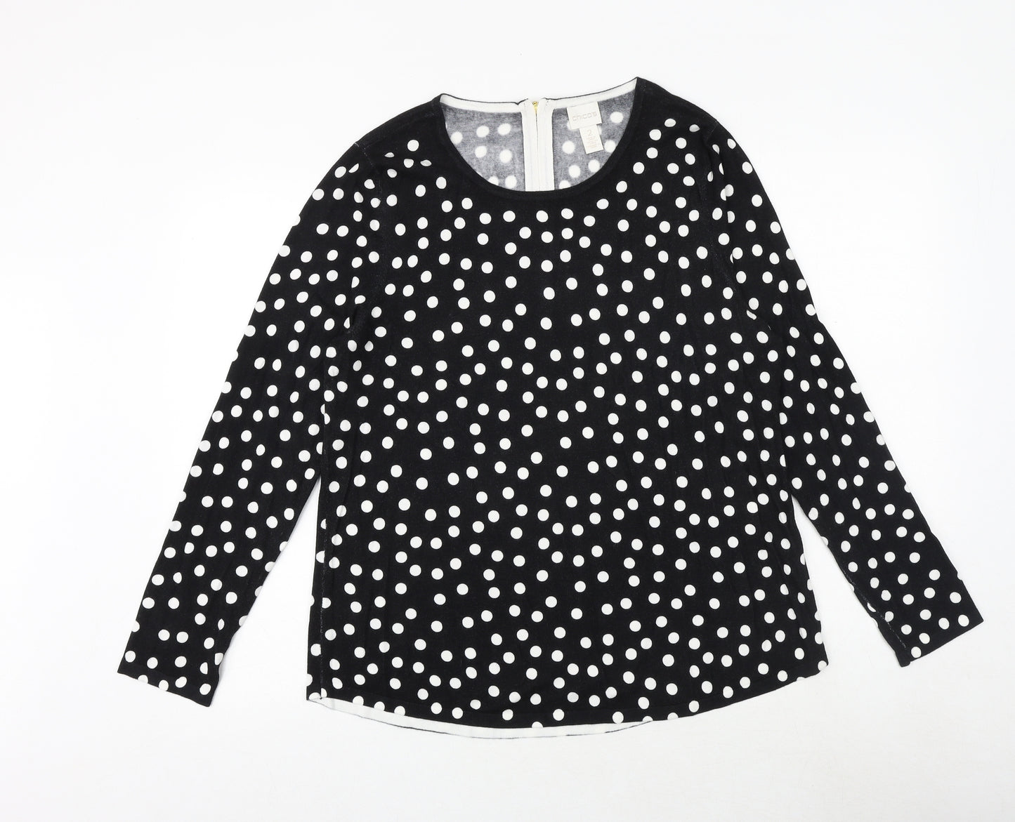 Chicos Womens Black Round Neck Polka Dot Viscose Pullover Jumper Size L