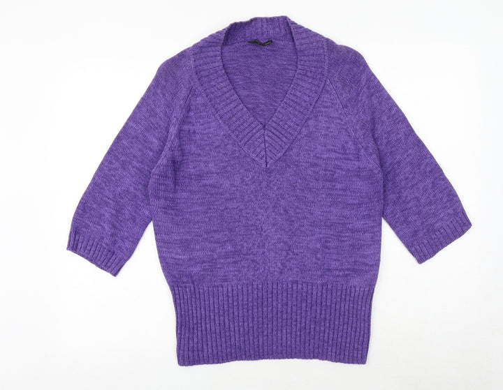 CPM Womens Purple V-Neck 100% Cotton Pullover Jumper Size L