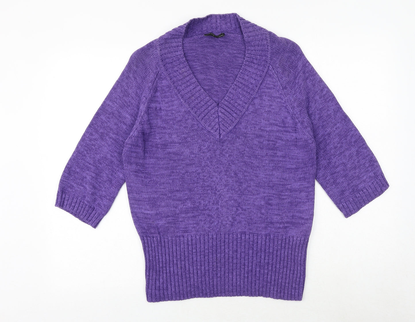 CPM Womens Purple V-Neck 100% Cotton Pullover Jumper Size L