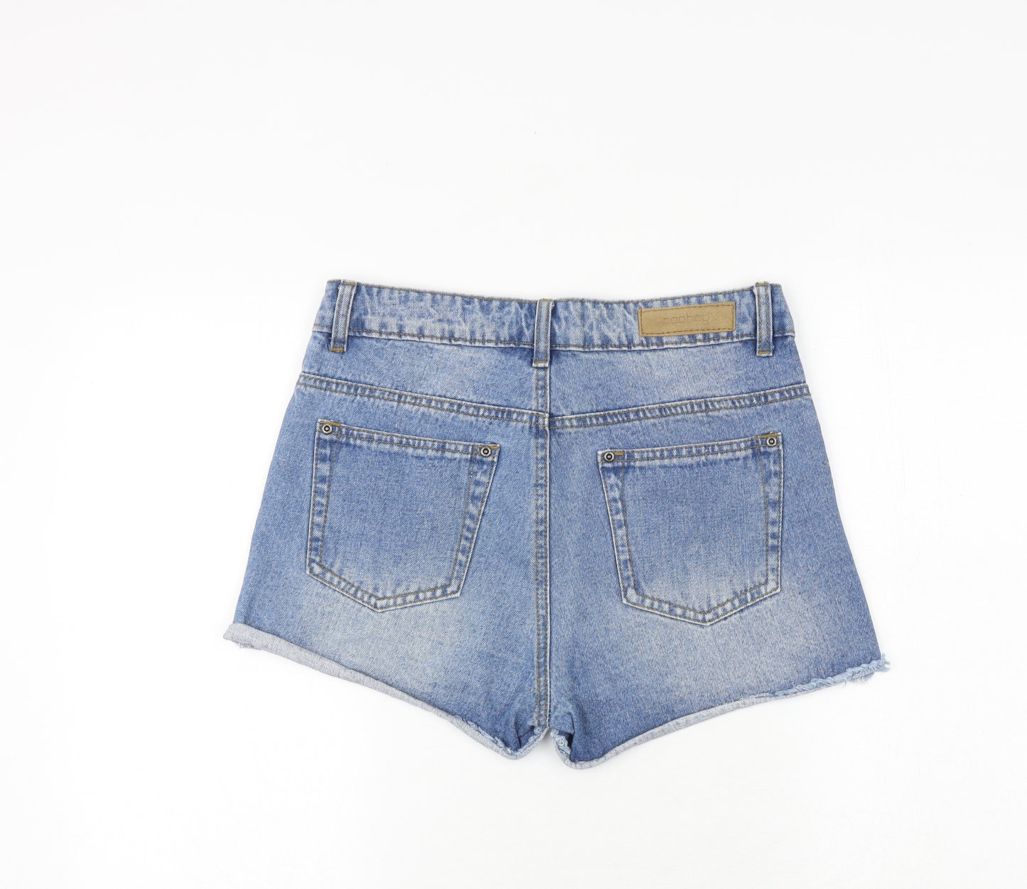 Boohoo Womens Blue 100% Cotton Cut-Off Shorts Size 10 Regular Zip