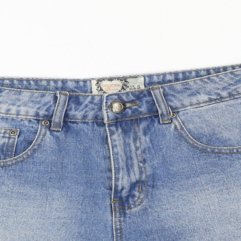 Boohoo Womens Blue 100% Cotton Cut-Off Shorts Size 10 Regular Zip