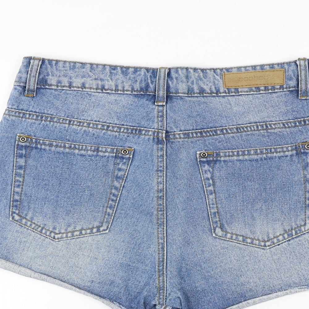 Boohoo Womens Blue 100% Cotton Cut-Off Shorts Size 10 Regular Zip