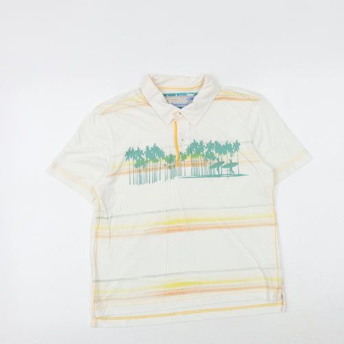 Marks and Spencer Boys White Striped 100% Cotton Basic Polo Size 9-10 Years Collared Button - Surfers