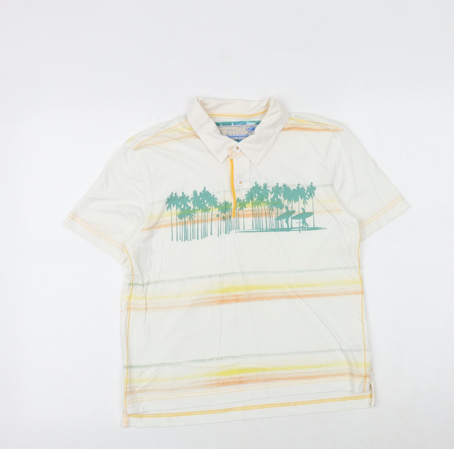 Marks and Spencer Boys White Striped 100% Cotton Basic Polo Size 9-10 Years Collared Button - Surfers