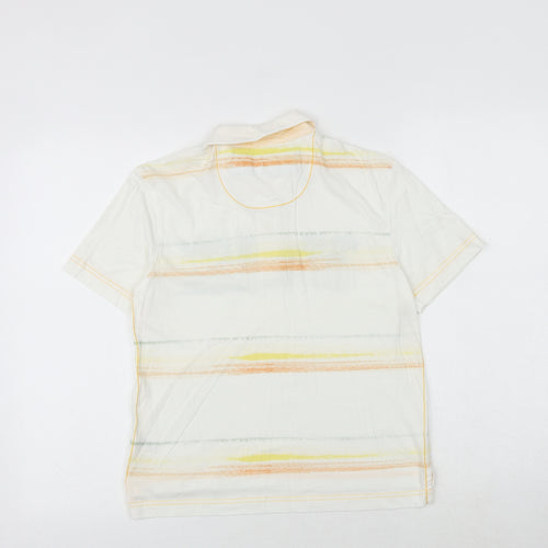 Marks and Spencer Boys White Striped 100% Cotton Basic Polo Size 9-10 Years Collared Button - Surfers