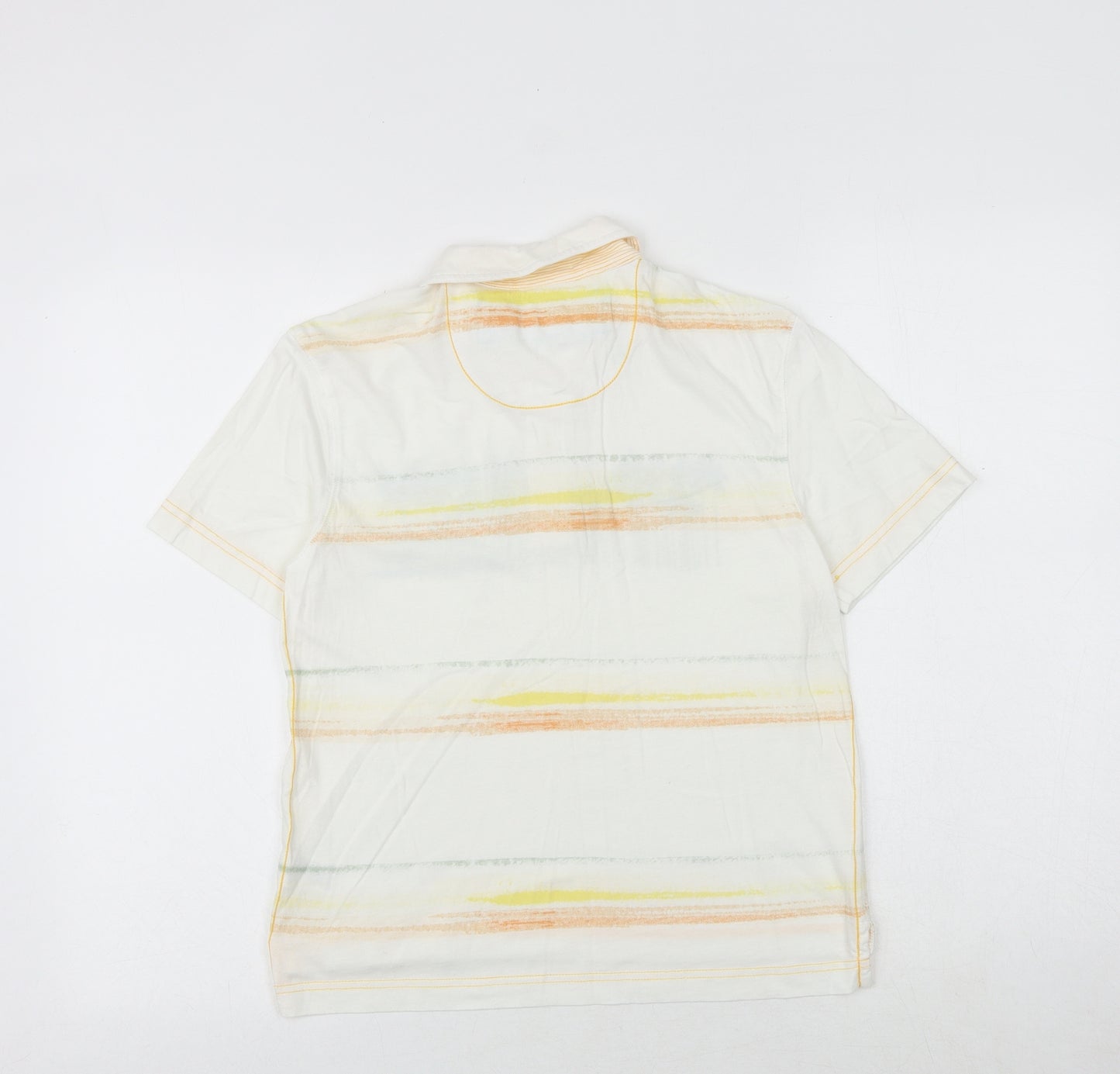 Marks and Spencer Boys White Striped 100% Cotton Basic Polo Size 9-10 Years Collared Button - Surfers