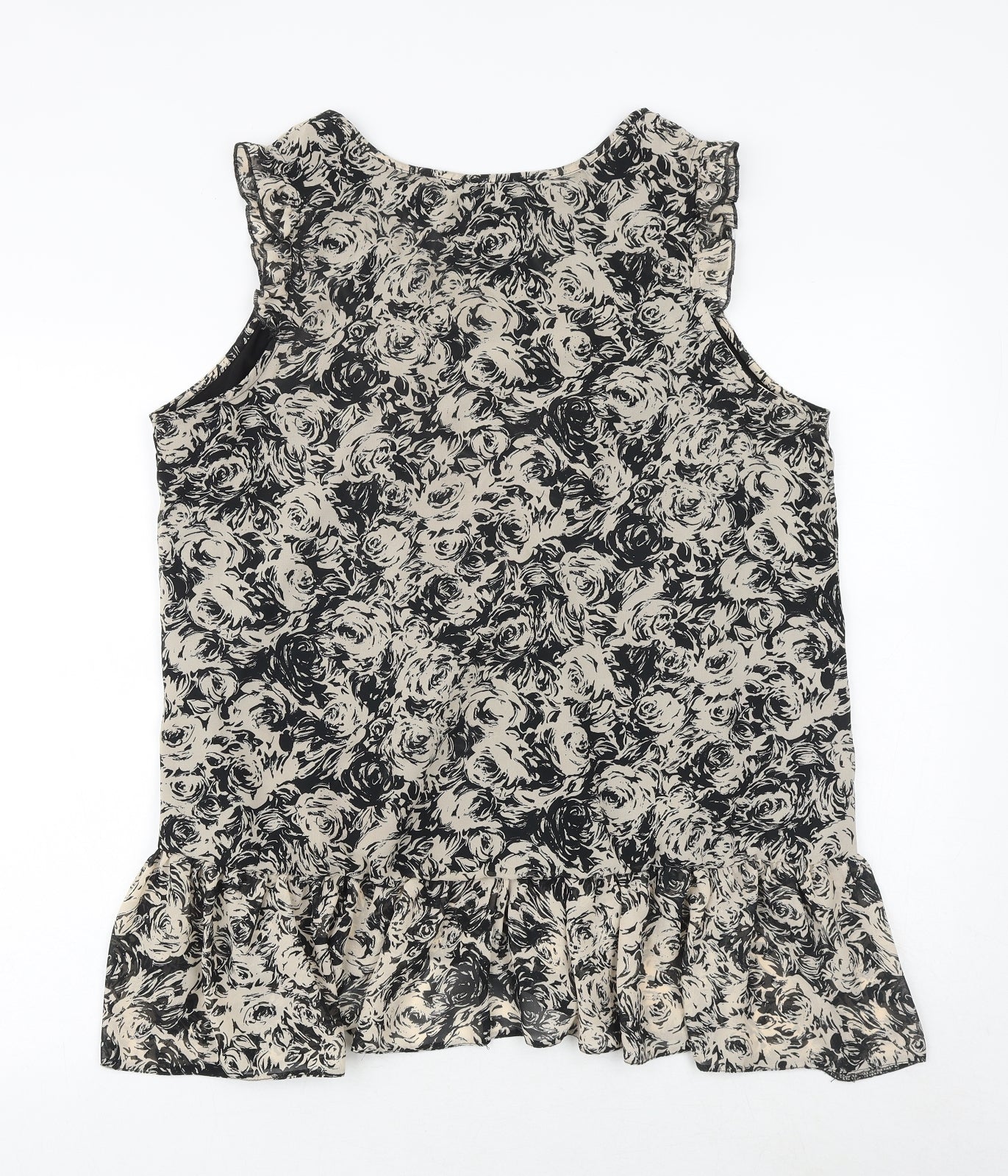 Femme Womens Black Geometric Polyester Basic Tank Size 18 Round Neck