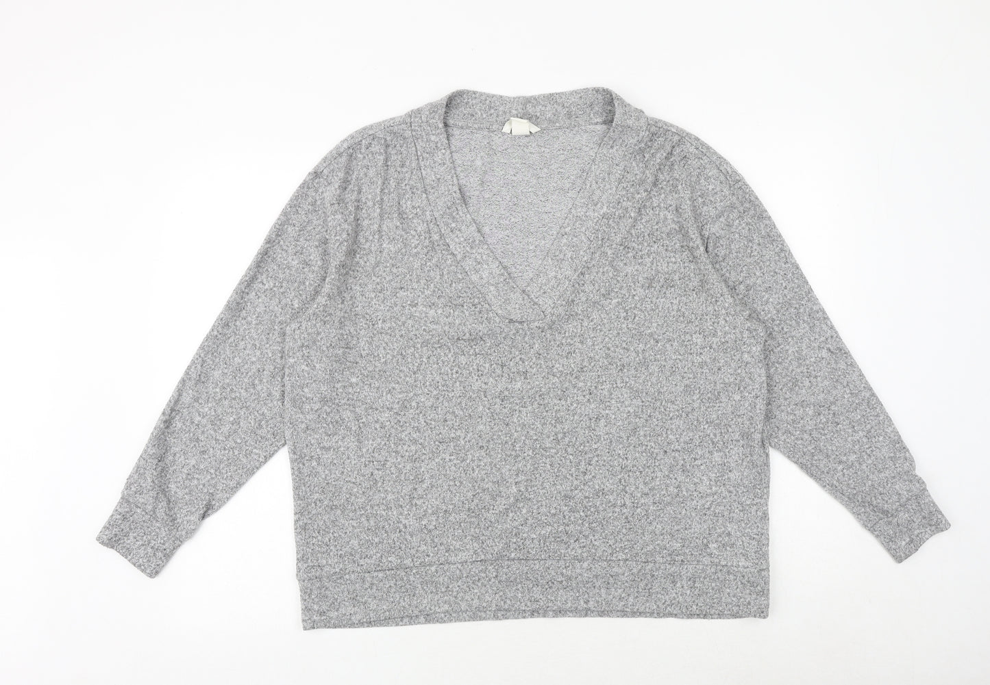 H&M Womens Grey V-Neck Viscose Pullover Jumper Size L