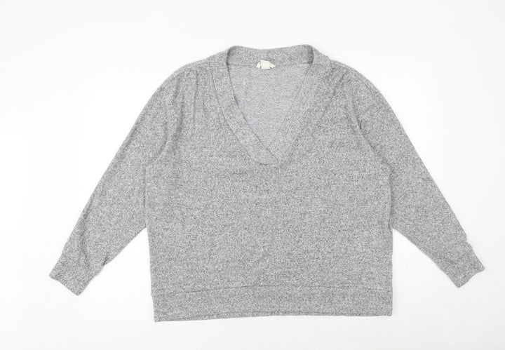 H&M Womens Grey V-Neck Viscose Pullover Jumper Size L