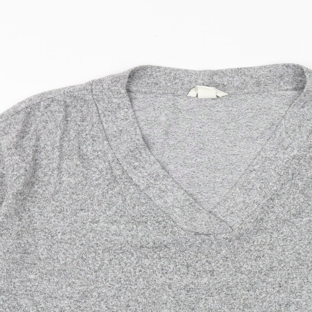 H&M Womens Grey V-Neck Viscose Pullover Jumper Size L