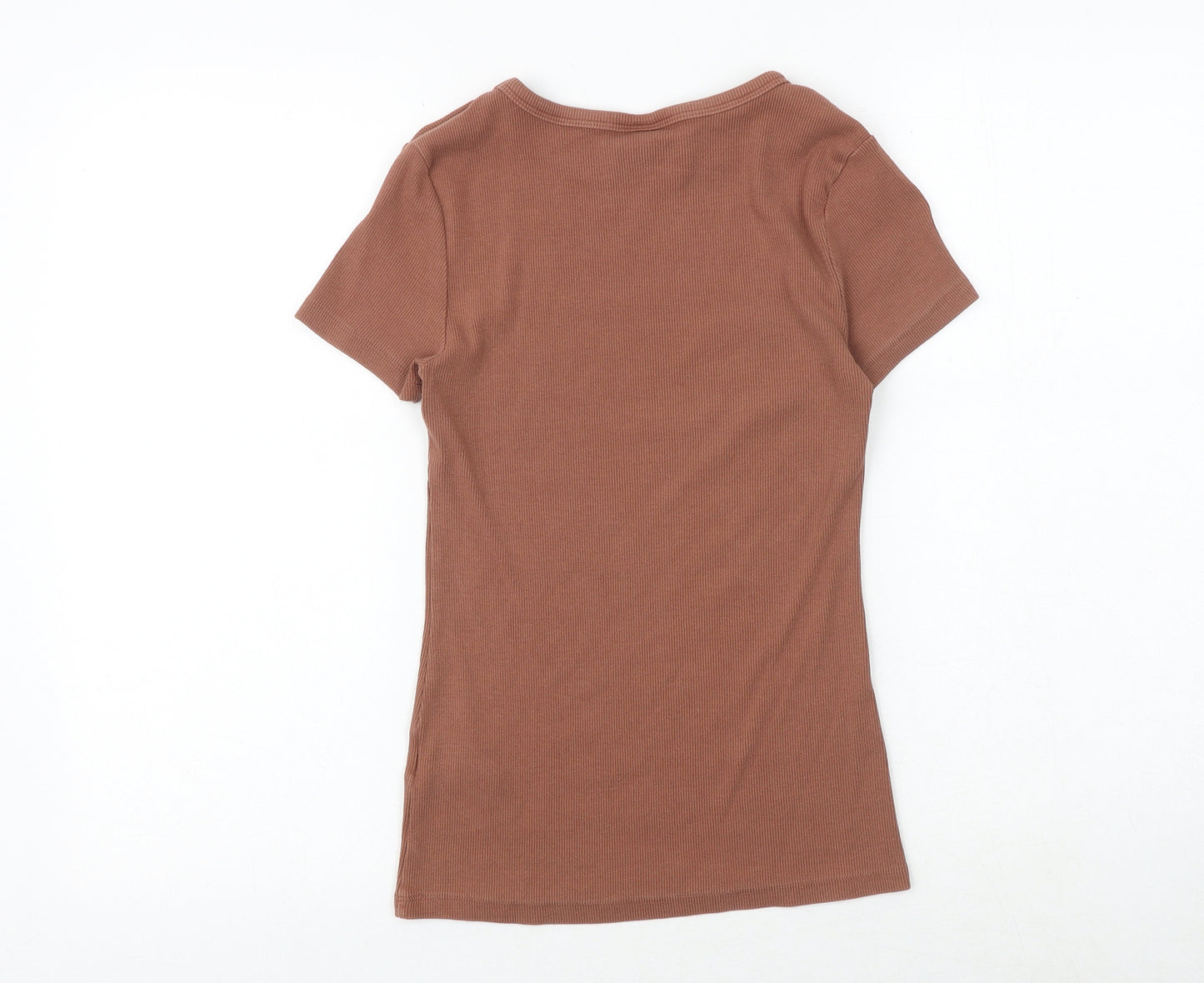 H&M Womens Brown Cotton Basic T-Shirt Size S Round Neck