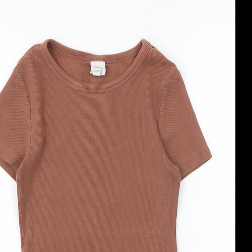 H&M Womens Brown Cotton Basic T-Shirt Size S Round Neck