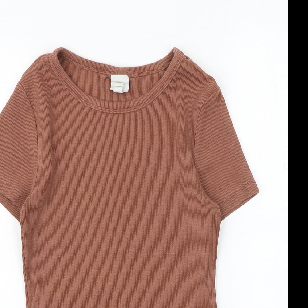 H&M Womens Brown Cotton Basic T-Shirt Size S Round Neck