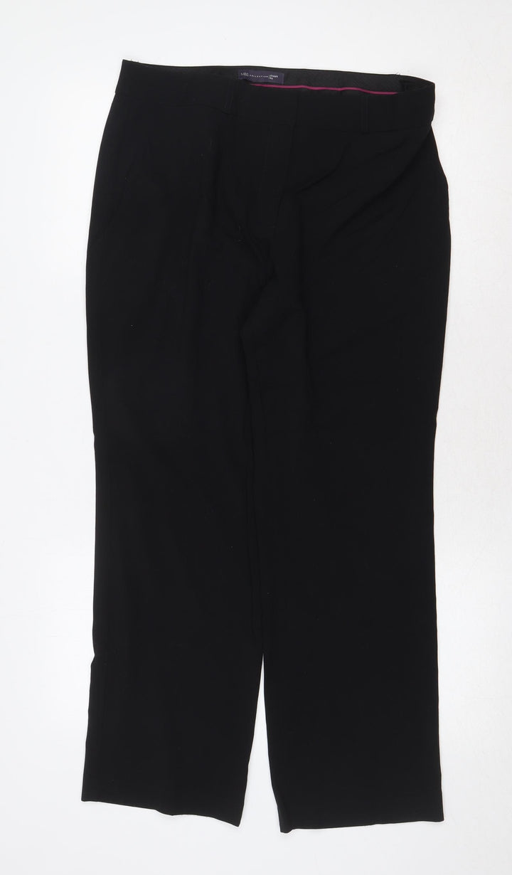 Marks and Spencer Womens Black Polyester Dress Pants Trousers Size 14 Regular Zip