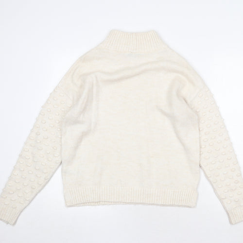 NEXT Womens Beige High Neck Acrylic Pullover Jumper Size S - Textured