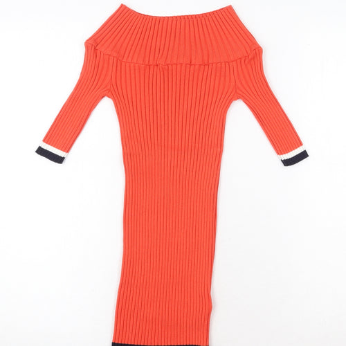 NEXT Womens Orange Boat Neck Acrylic Pullover Jumper Size 8 - Ribbed