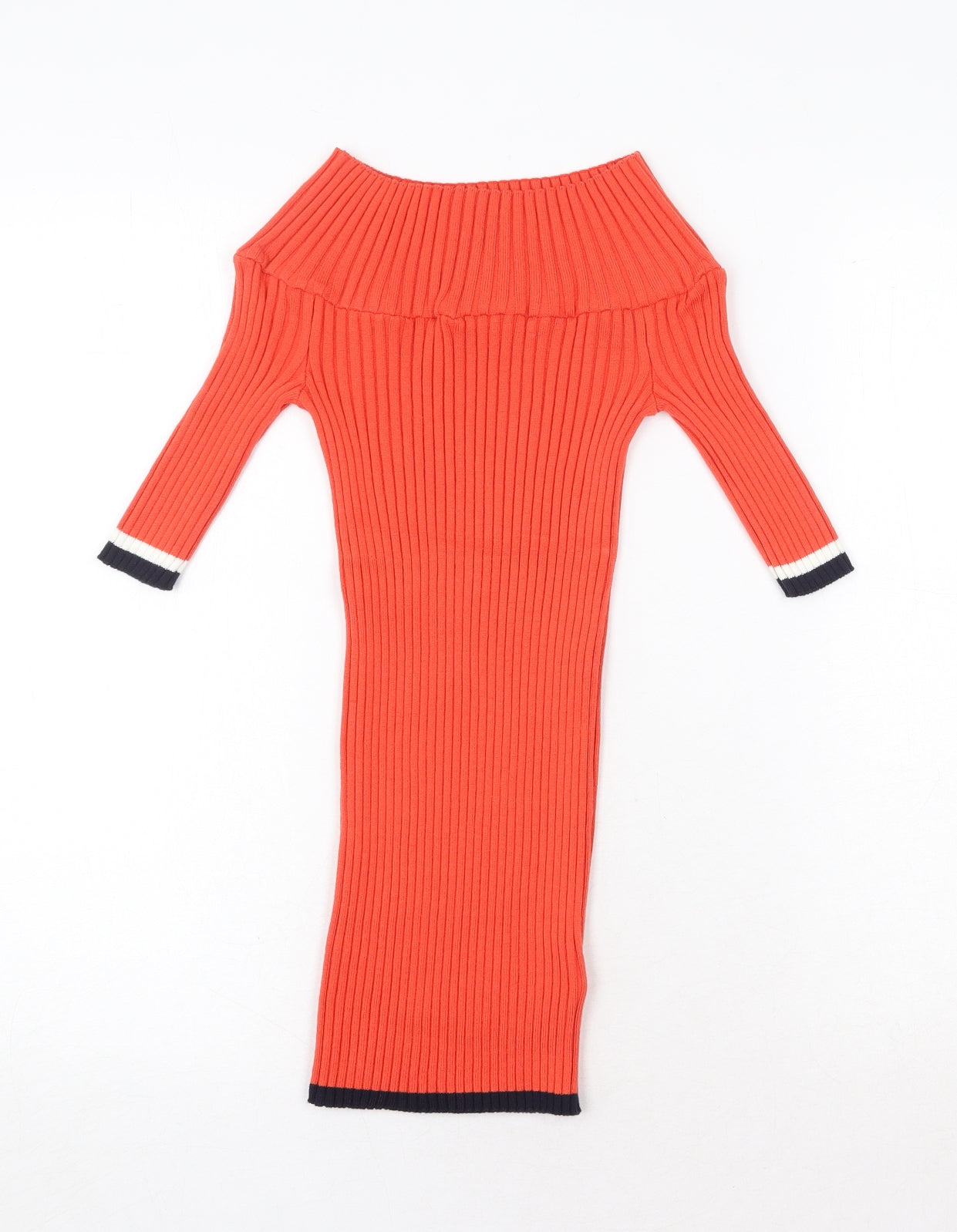 NEXT Womens Orange Boat Neck Acrylic Pullover Jumper Size 8 - Ribbed