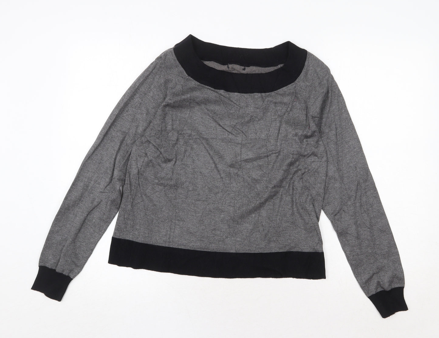 M&Co Womens Grey Boat Neck Viscose Pullover Jumper Size L