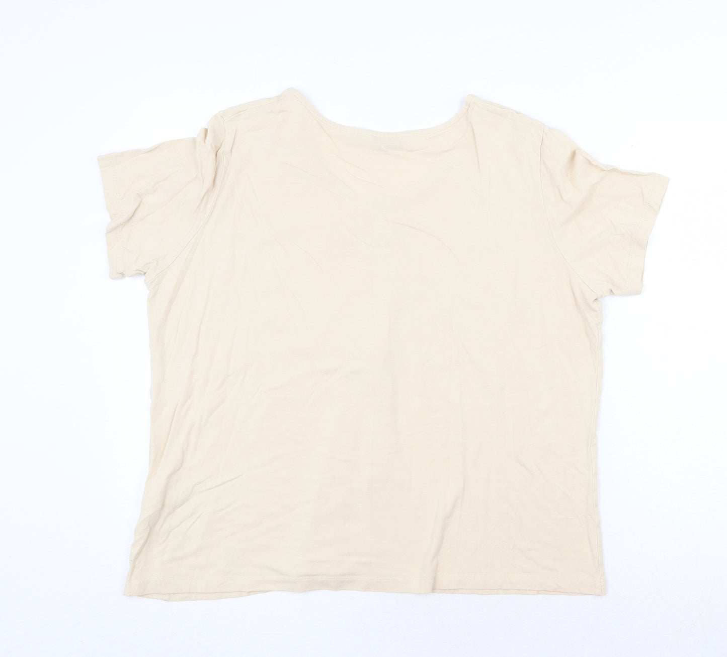 EWM Womens Beige Viscose Basic Blouse Size L Round Neck - Size 18-20, Ring Detail