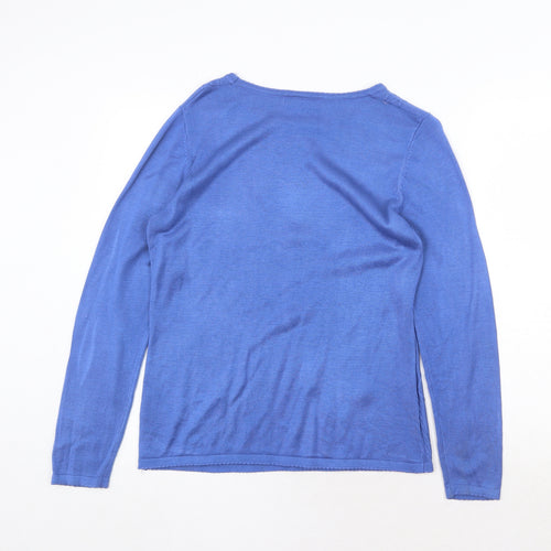 Bonmarché Womens Blue Boat Neck Acrylic Pullover Jumper Size S - Textured