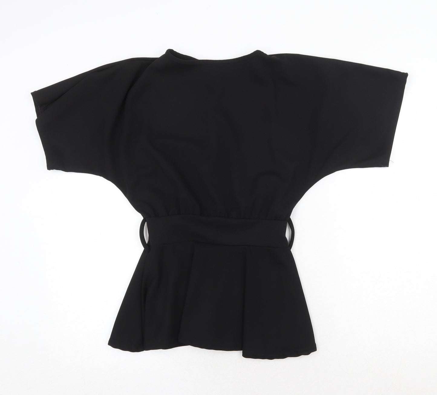 Boohoo Womens Black Polyester Basic Blouse Size 8 Round Neck