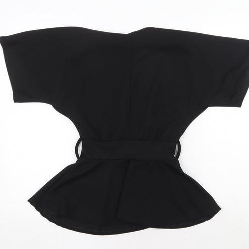 Boohoo Womens Black Polyester Basic Blouse Size 8 Round Neck